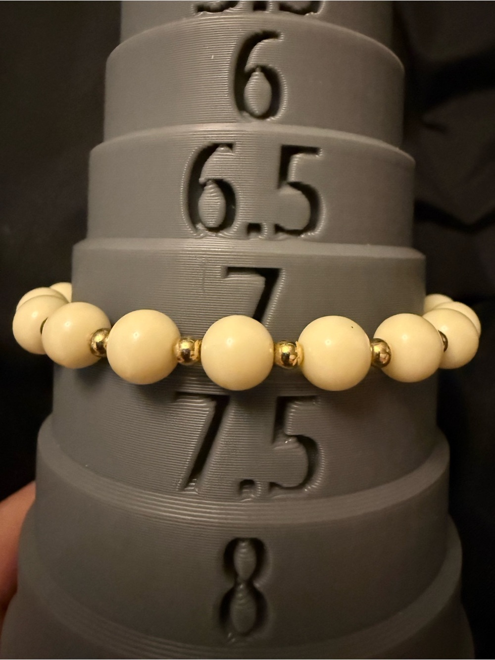 Vintage Monet Cream Beaded Stretch Bracelet with Gold Accent Beads
